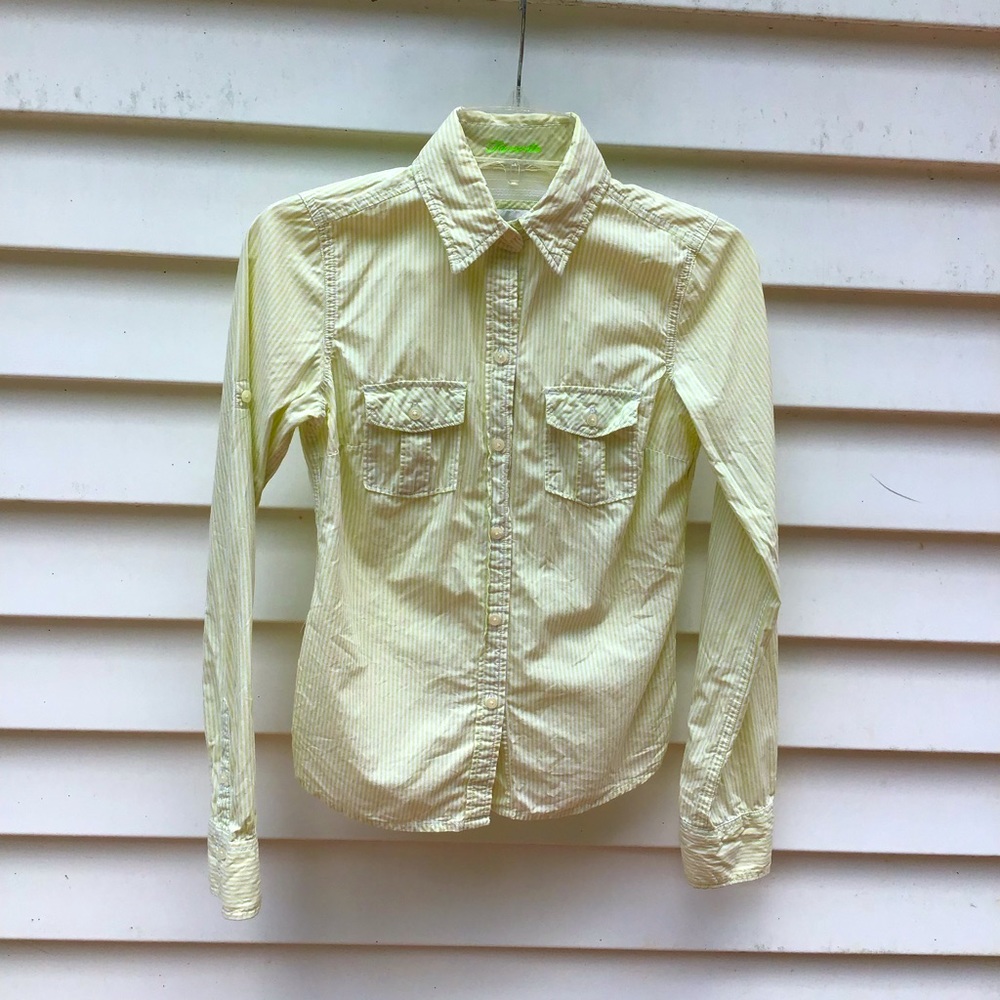 American Eagle Outfitters Favorite Shirt Sz 0 Green White Button Up Striped Y2K